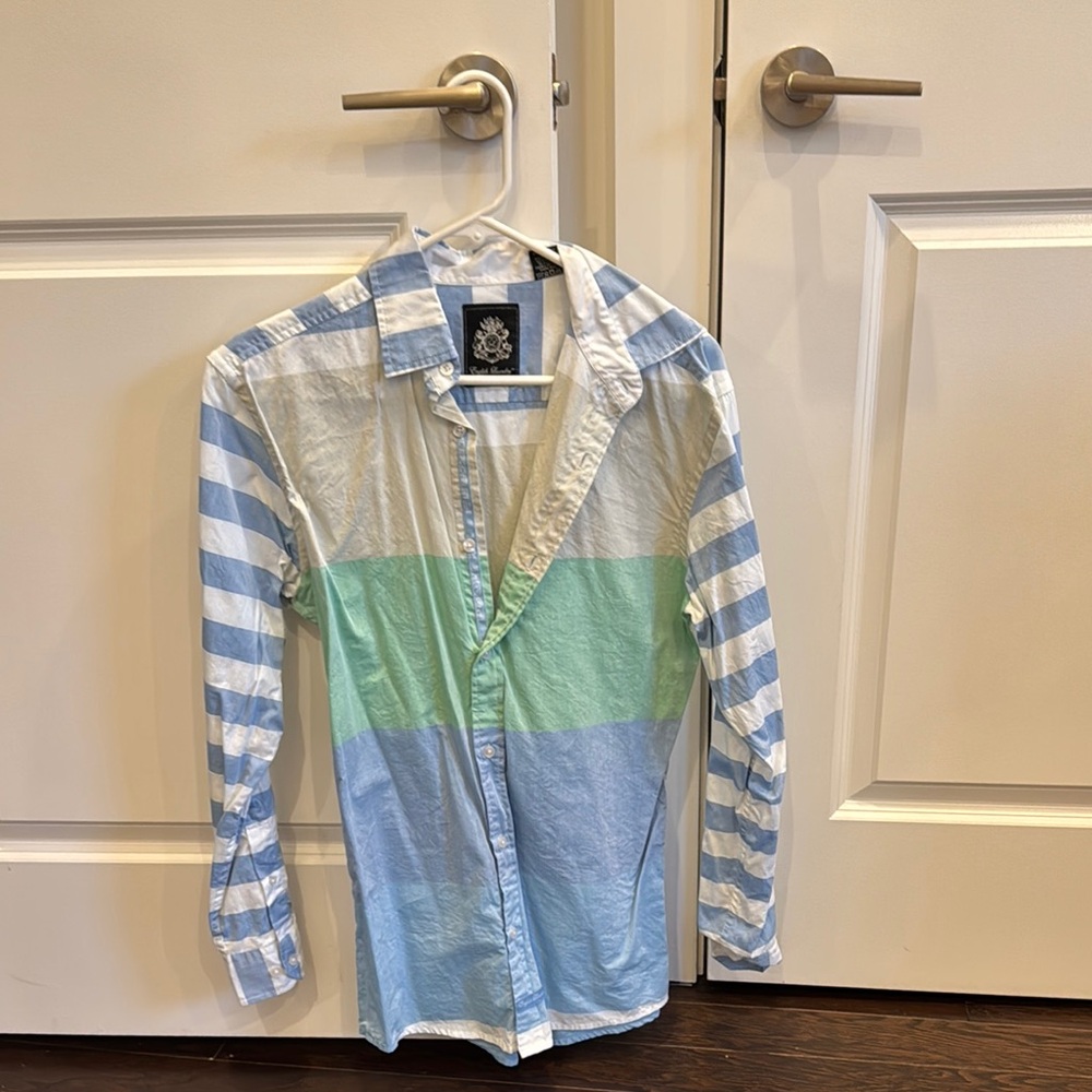 English Laundry Blue and Green Striped Casual Button Down Shirt